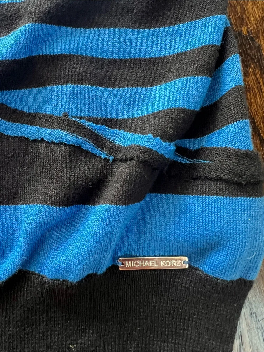 NWT Michael Kors Women’s Blue and Black Striped Crewneck  Lightweight Sweater M